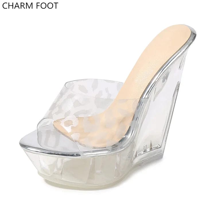popular summer Leopard Print sexy crystal pvc women platform high heel sandals