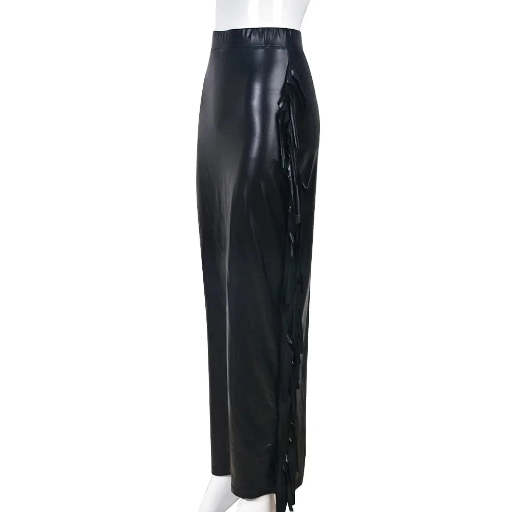 Popular Tassel Skirt Sexy Women Clothing Casual Dress Autumn Bodycon PU Skirts with Good Stretch