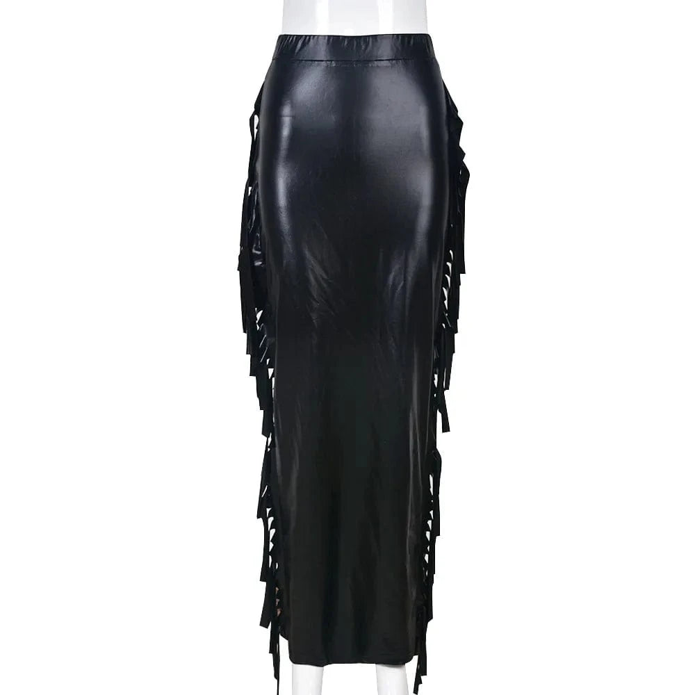 Popular Tassel Skirt Sexy Women Clothing Casual Dress Autumn Bodycon PU Skirts with Good Stretch
