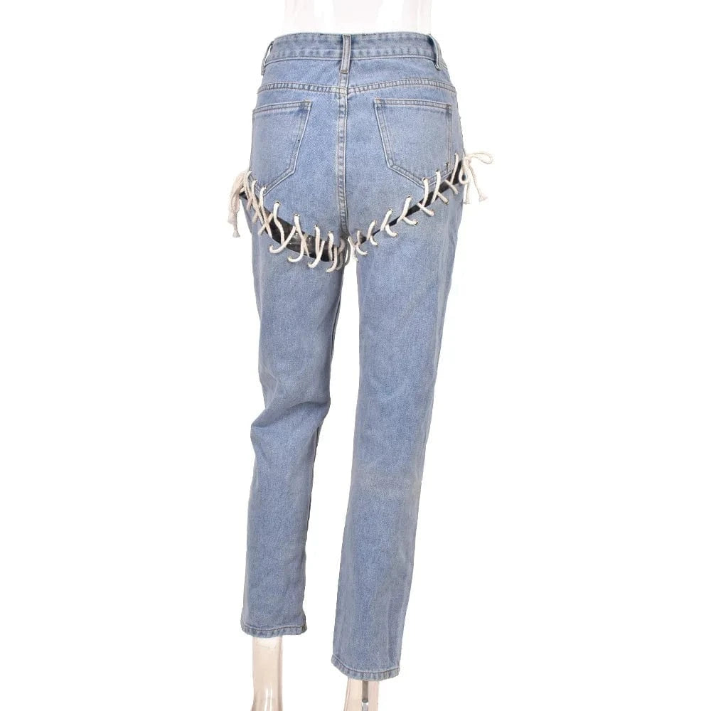 Popular Women's Jeans Denim Pants Trouser Ladies Lace up Jeans  Pants For Women Jeans  Women's Pants & Trousers
