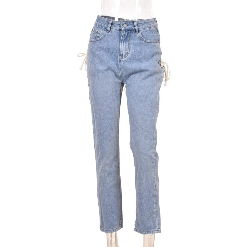 Popular Women's Jeans Denim Pants Trouser Ladies Lace up Jeans  Pants For Women Jeans  Women's Pants & Trousers