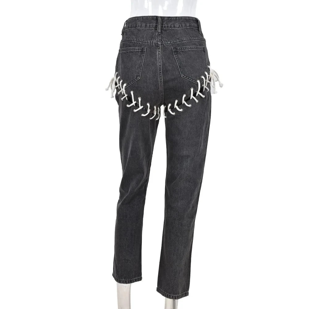 Popular Women's Jeans Denim Pants Trouser Ladies Lace up Jeans  Pants For Women Jeans  Women's Pants & Trousers