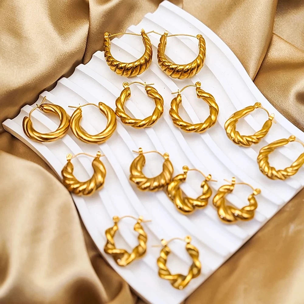 Popular Women's Korean Japan 316 Stainless Steel Fine Jewelry Hoop Earrings Rope Twisted Piercing Earrings