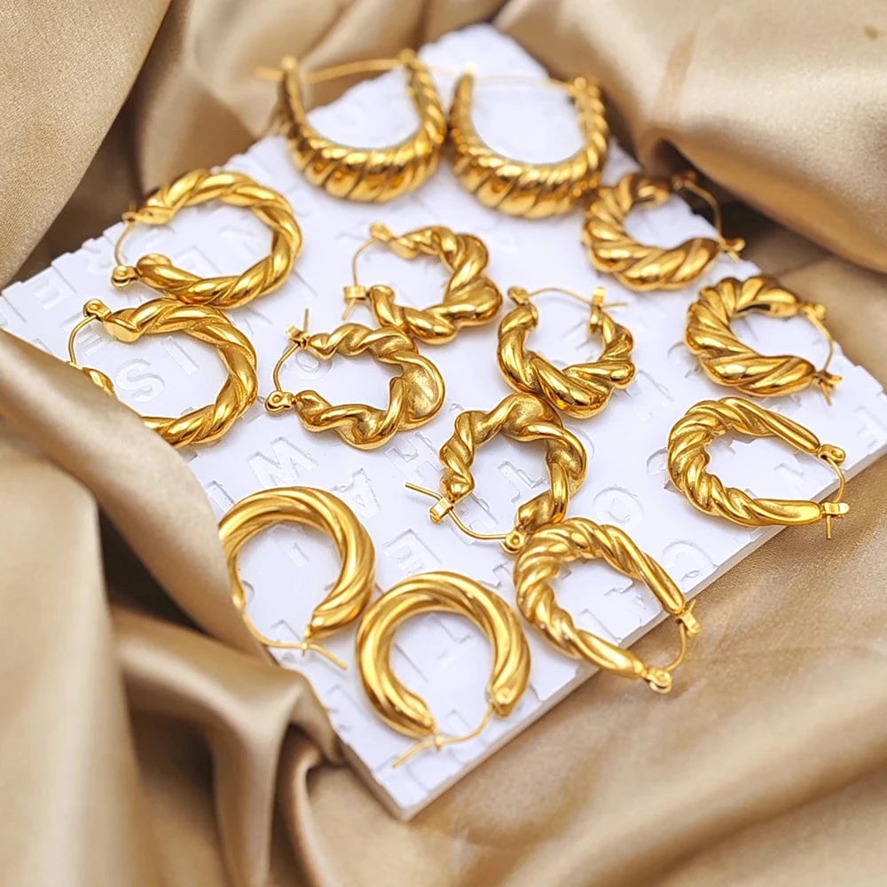 Popular Women's Korean Japan 316 Stainless Steel Fine Jewelry Hoop Earrings Rope Twisted Piercing Earrings