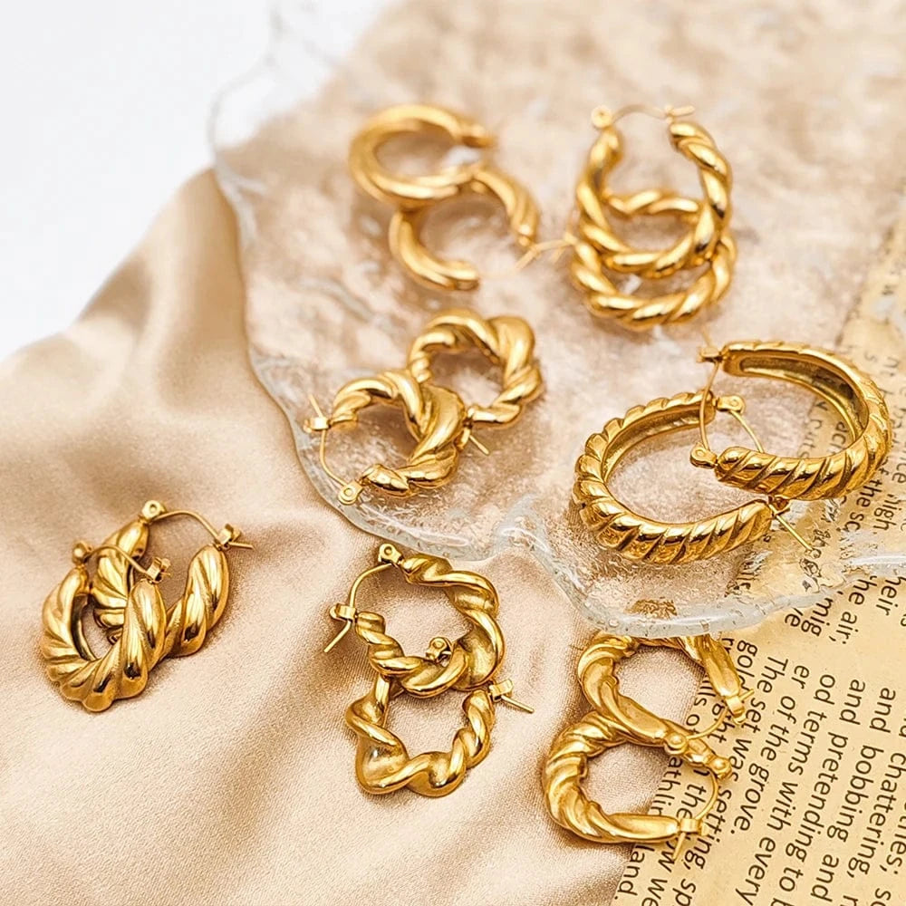 Popular Women's Korean Japan 316 Stainless Steel Fine Jewelry Hoop Earrings Rope Twisted Piercing Earrings