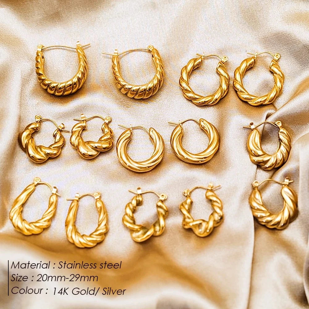 Popular Women's Korean Japan 316 Stainless Steel Fine Jewelry Hoop Earrings Rope Twisted Piercing Earrings