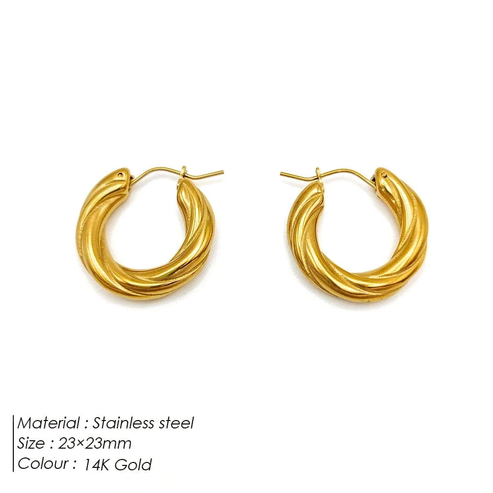 Popular Women's Korean Japan 316 Stainless Steel Fine Jewelry Hoop Earrings Rope Twisted Piercing Earrings