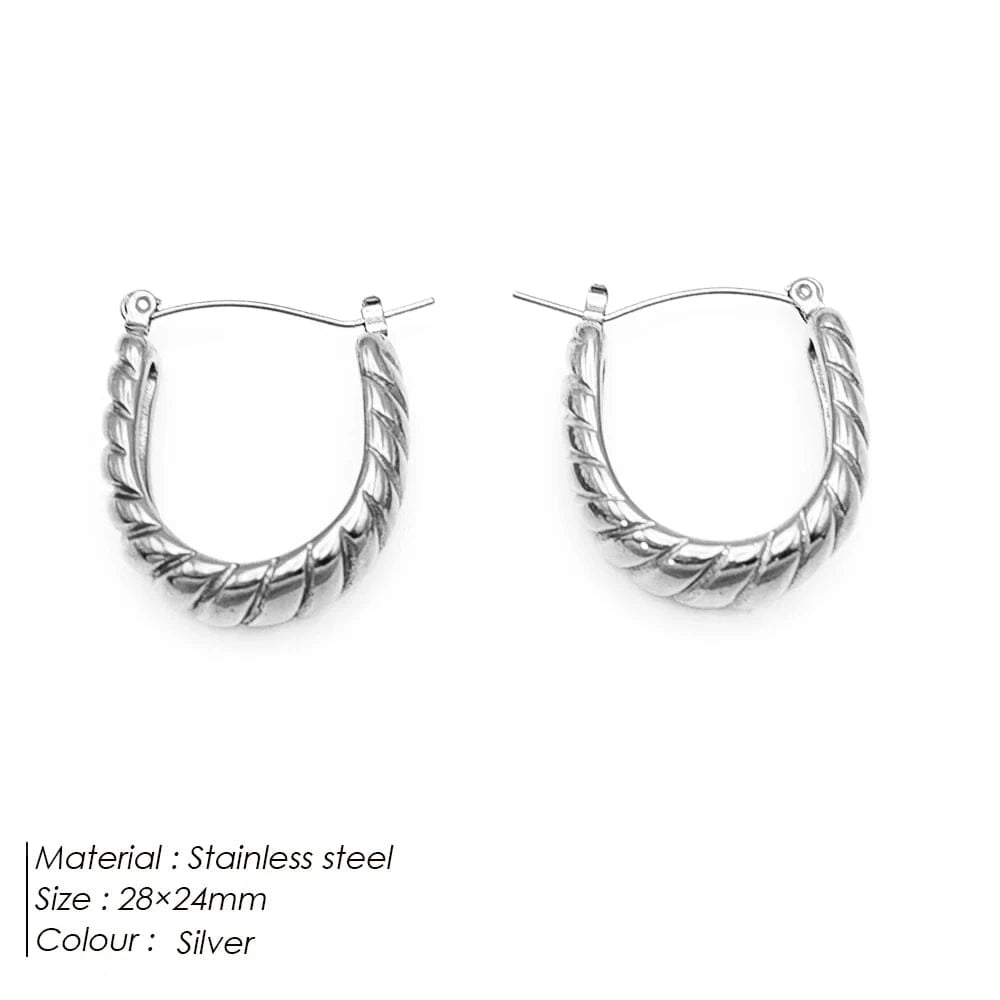 Popular Women's Korean Japan 316 Stainless Steel Fine Jewelry Hoop Earrings Rope Twisted Piercing Earrings