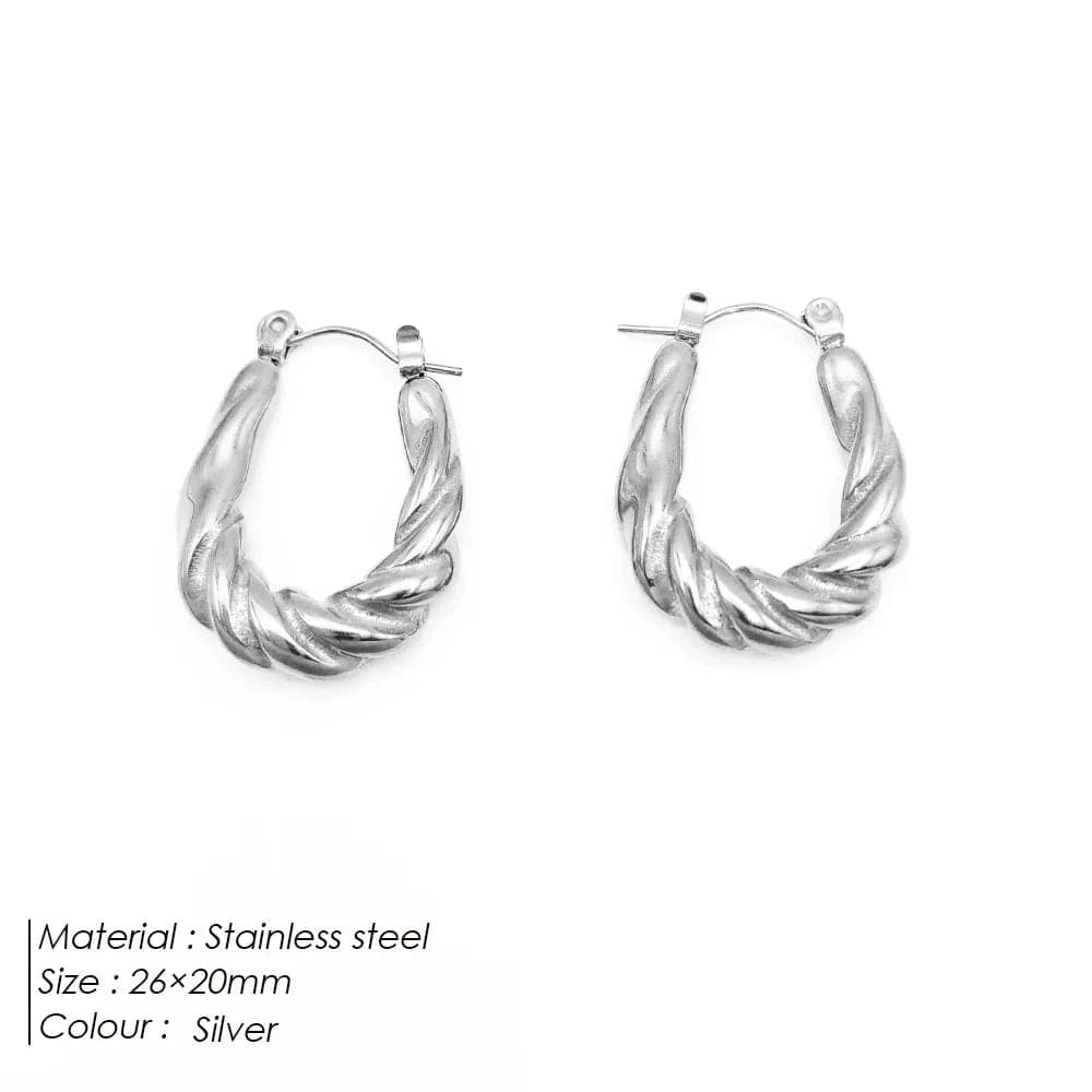 Popular Women's Korean Japan 316 Stainless Steel Fine Jewelry Hoop Earrings Rope Twisted Piercing Earrings