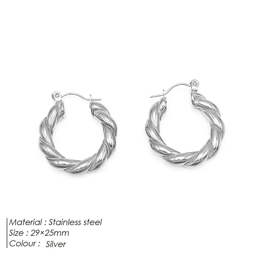 Popular Women's Korean Japan 316 Stainless Steel Fine Jewelry Hoop Earrings Rope Twisted Piercing Earrings