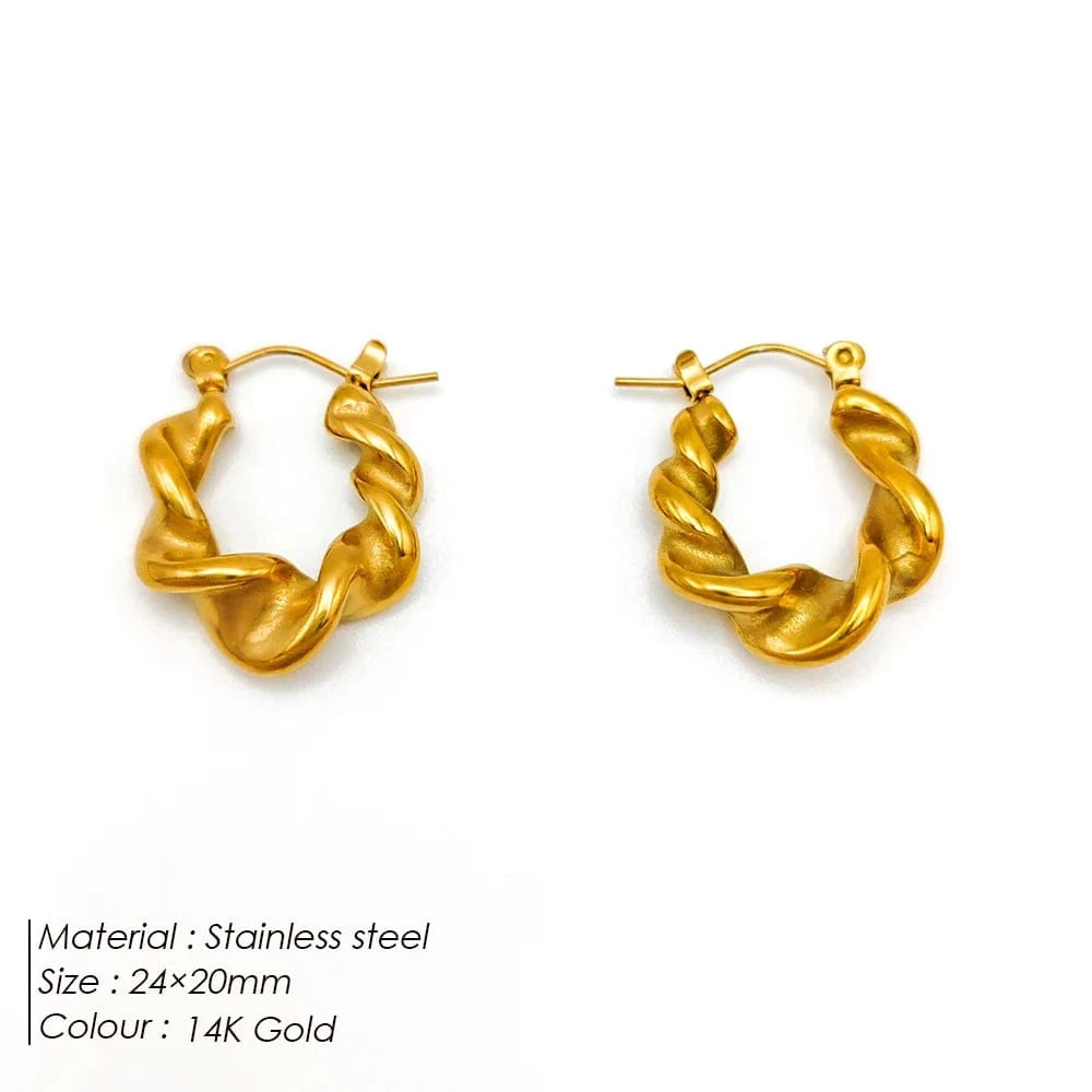 Popular Women's Korean Japan 316 Stainless Steel Fine Jewelry Hoop Earrings Rope Twisted Piercing Earrings