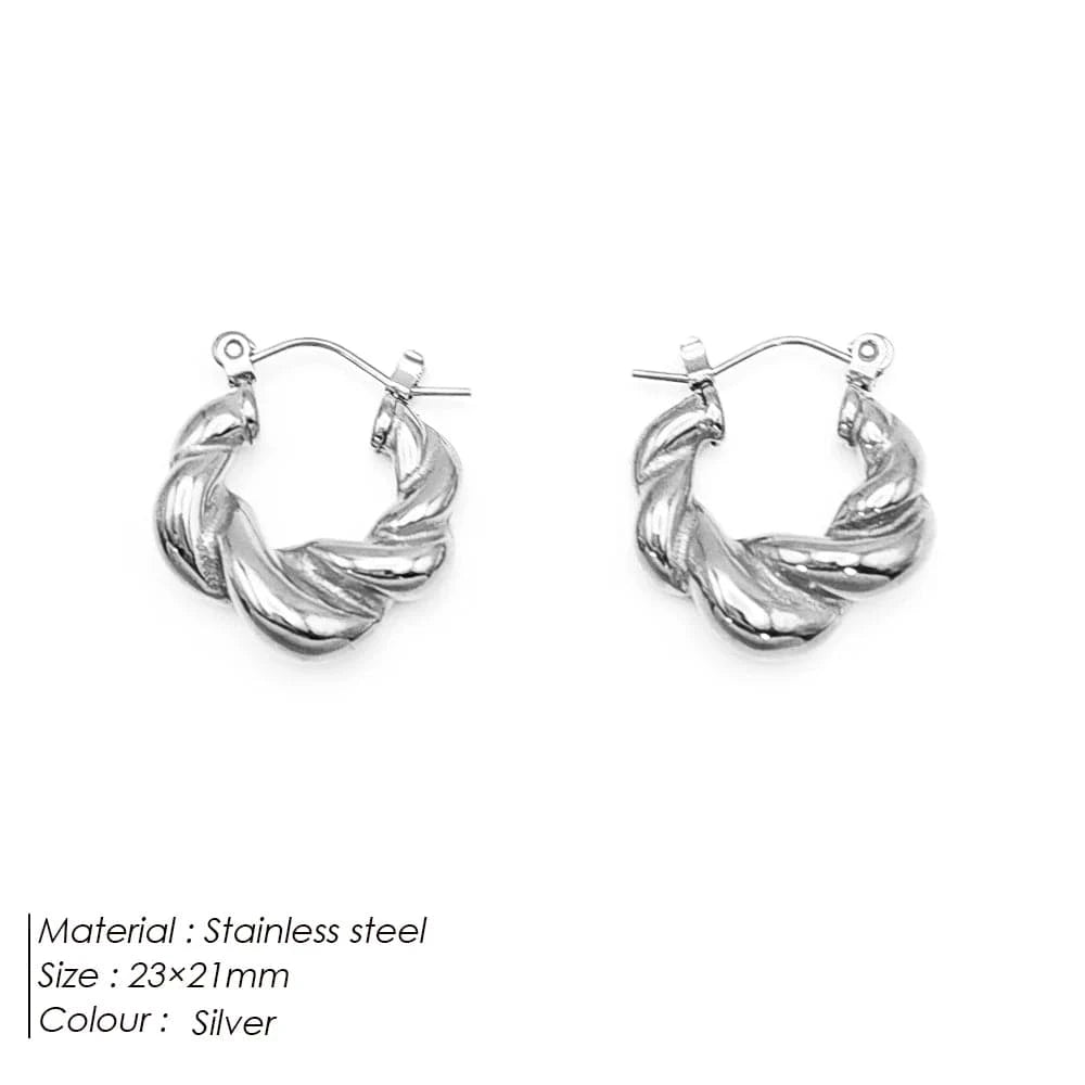 Popular Women's Korean Japan 316 Stainless Steel Fine Jewelry Hoop Earrings Rope Twisted Piercing Earrings