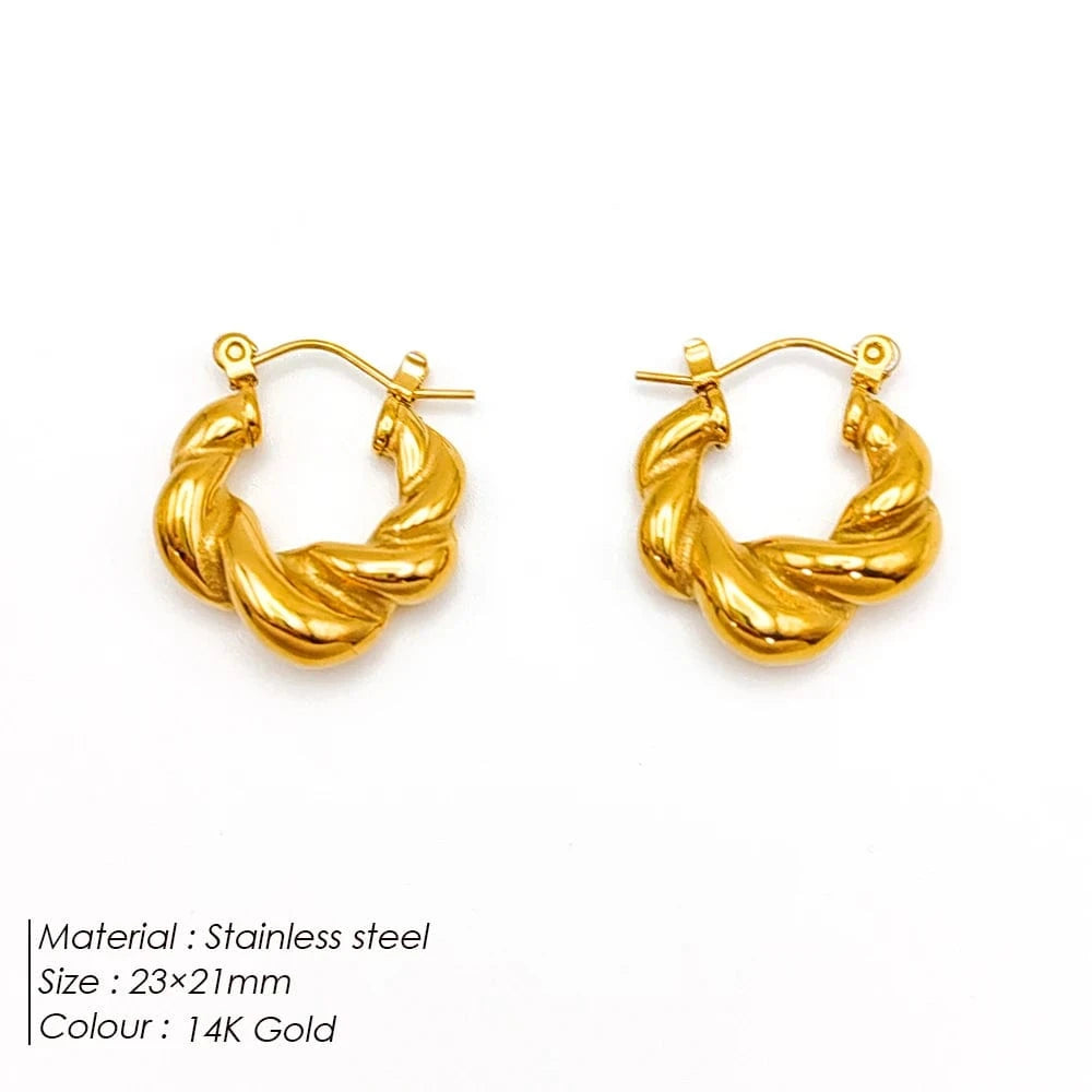 Popular Women's Korean Japan 316 Stainless Steel Fine Jewelry Hoop Earrings Rope Twisted Piercing Earrings
