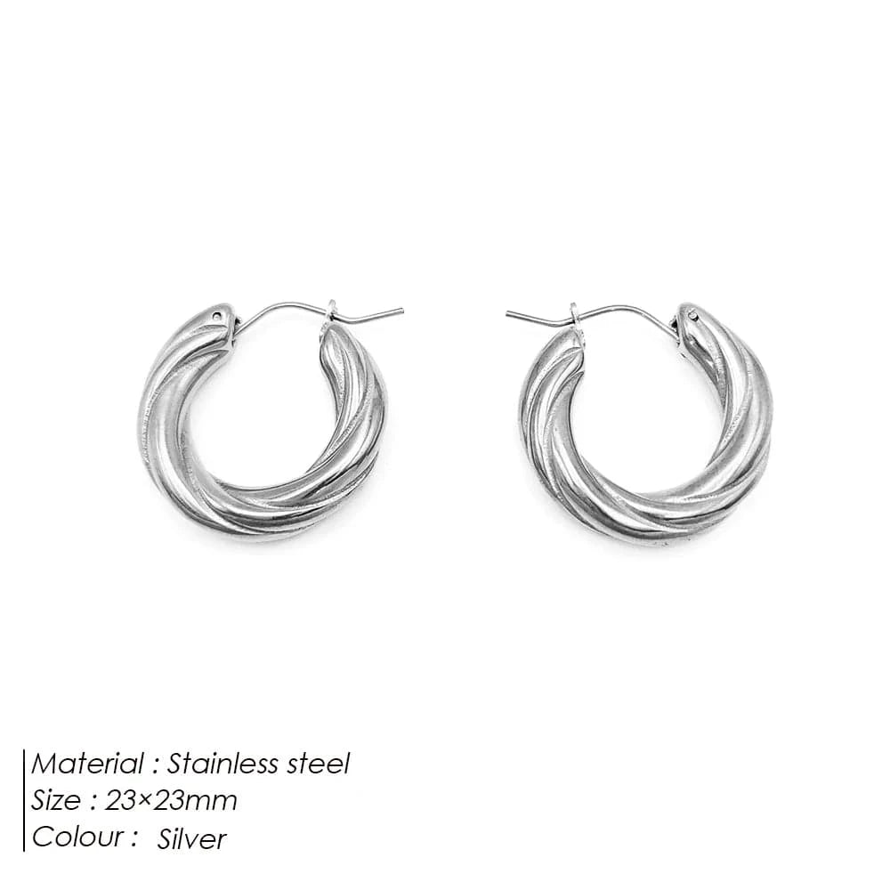 Popular Women's Korean Japan 316 Stainless Steel Fine Jewelry Hoop Earrings Rope Twisted Piercing Earrings
