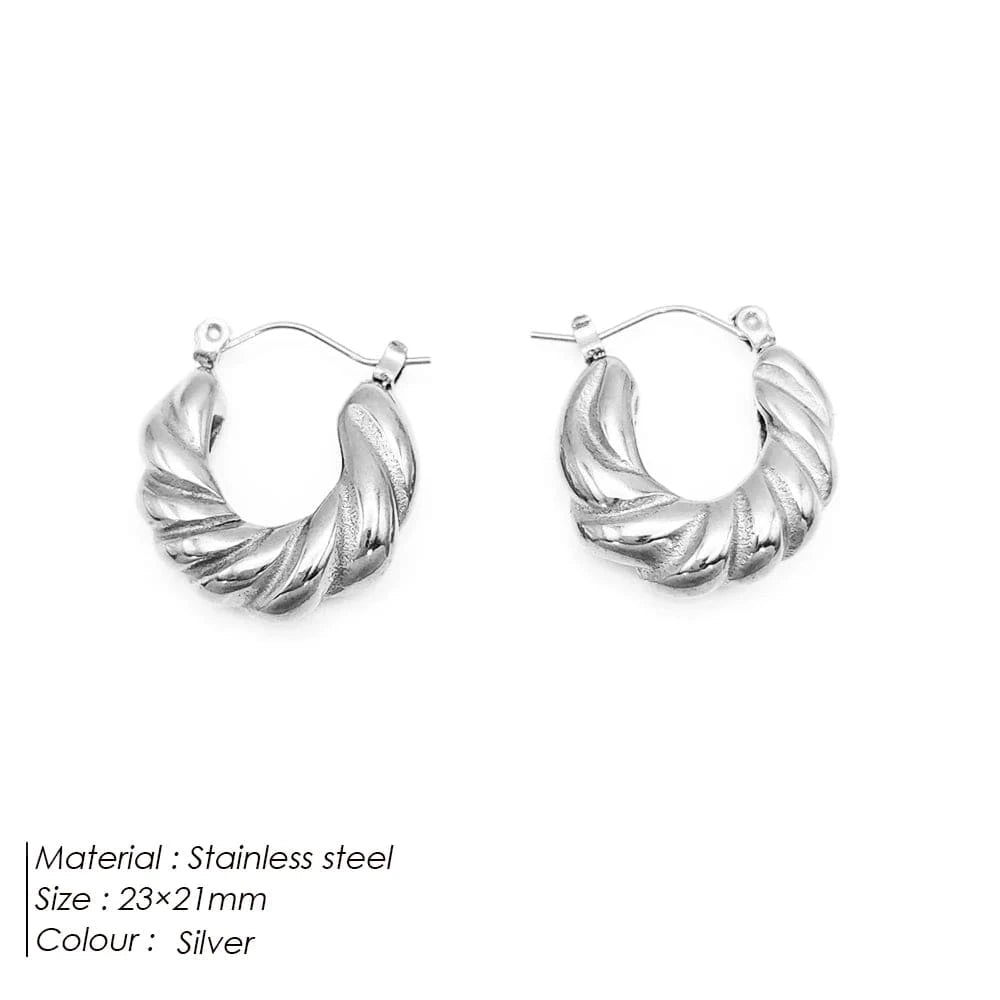 Popular Women's Korean Japan 316 Stainless Steel Fine Jewelry Hoop Earrings Rope Twisted Piercing Earrings