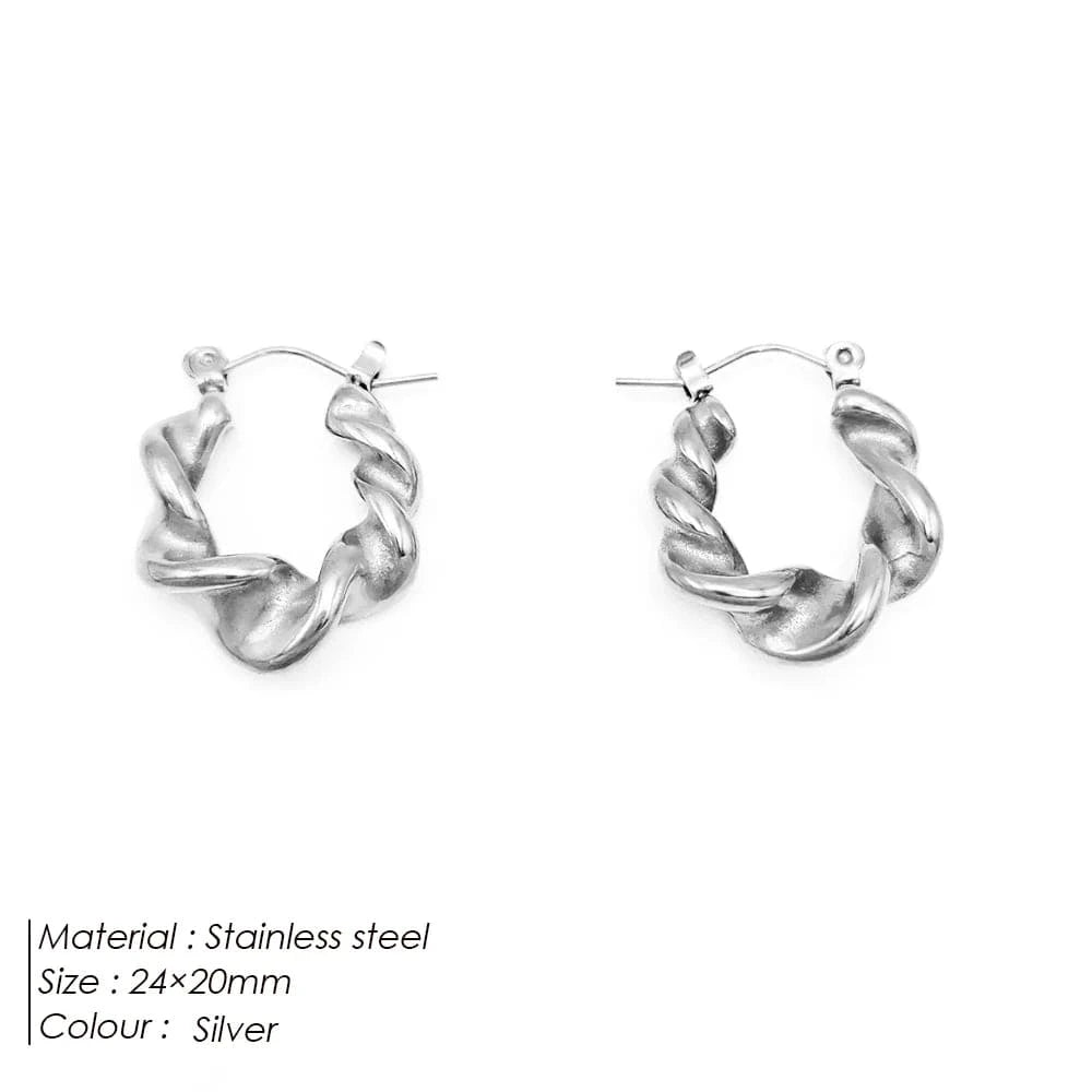 Popular Women's Korean Japan 316 Stainless Steel Fine Jewelry Hoop Earrings Rope Twisted Piercing Earrings
