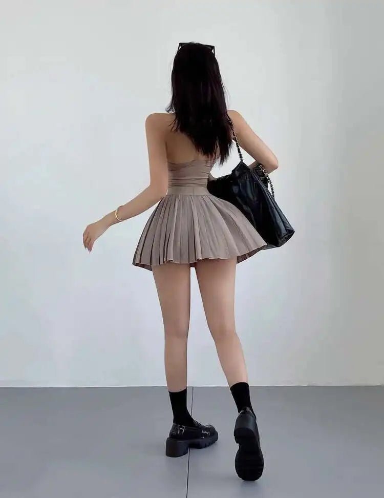 Preppy WOMENGAGA American Style Style High Waisted Slim Pleated Skirt For Women's Summer Ballet Skirt Fashion Women QI9Y - SN Wigs & More
