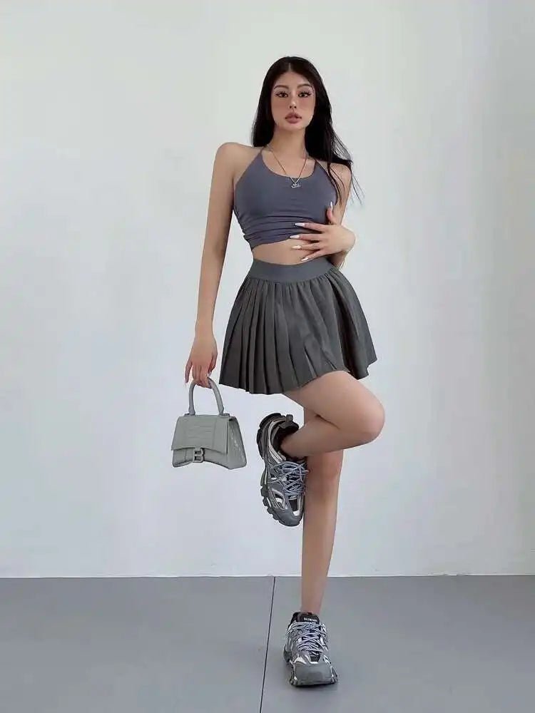 Preppy WOMENGAGA American Style Style High Waisted Slim Pleated Skirt For Women's Summer Ballet Skirt Fashion Women QI9Y - SN Wigs & More