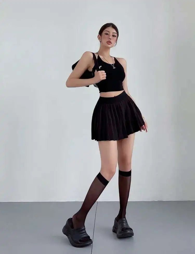 Preppy WOMENGAGA American Style Style High Waisted Slim Pleated Skirt For Women's Summer Ballet Skirt Fashion Women QI9Y - SN Wigs & More