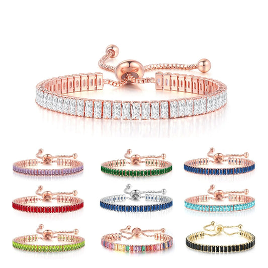 Princess cut Tennis Bracelet Wholesale Classical Trendy Women Jewelry 2.5x5mm Rectangle Zircon Chain multi-color Adjustable