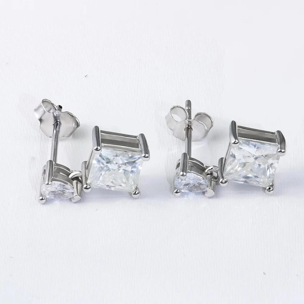 princess Stud Moissanite Earring 925 Sterling Silver White VVS  Stud Moissanite Diamond Earring Jewelry