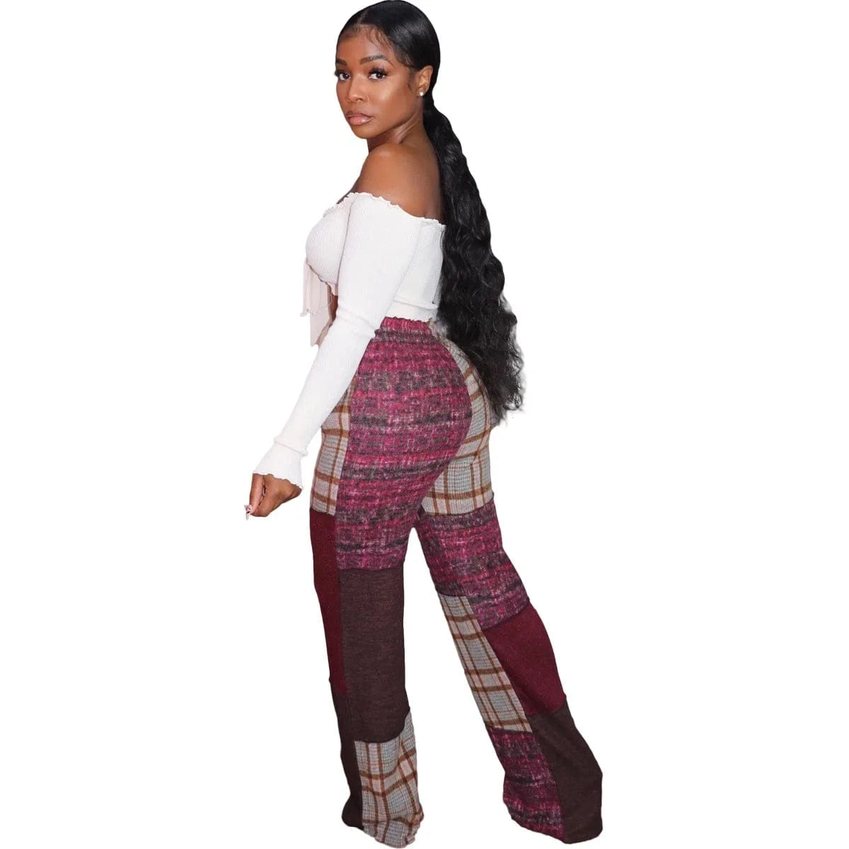 Print Plaid Bottom Ladies Casual Designer Pants Straight Plaid Pants for Female Ladies Loose Casual Plaid Patchwork Pants