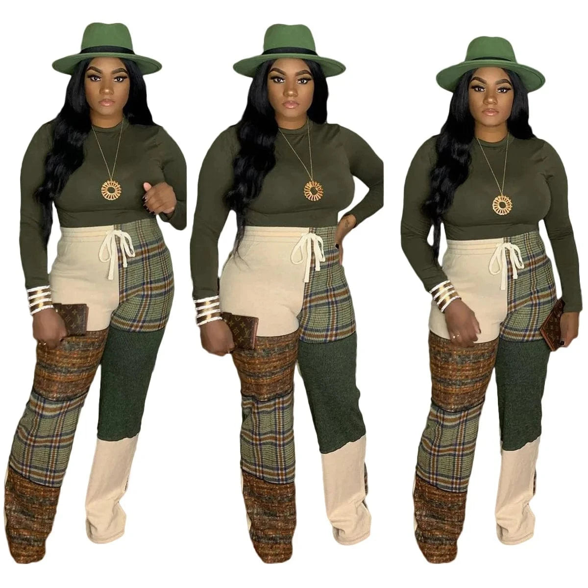 Print Plaid Bottom Ladies Casual Designer Pants Straight Plaid Pants for Female Ladies Loose Casual Plaid Patchwork Pants