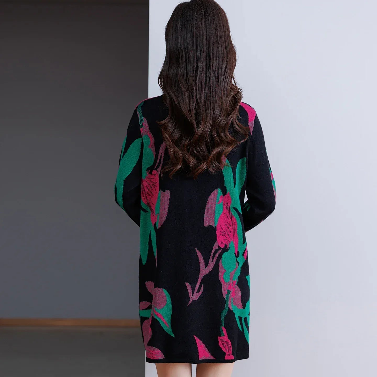 Print Sweater Dress Woman 2025 Autumn Winter Pullover Femme Women Clothing Long Sleeve Top Casual Long Knitwear Sweaters - SN Wigs & More