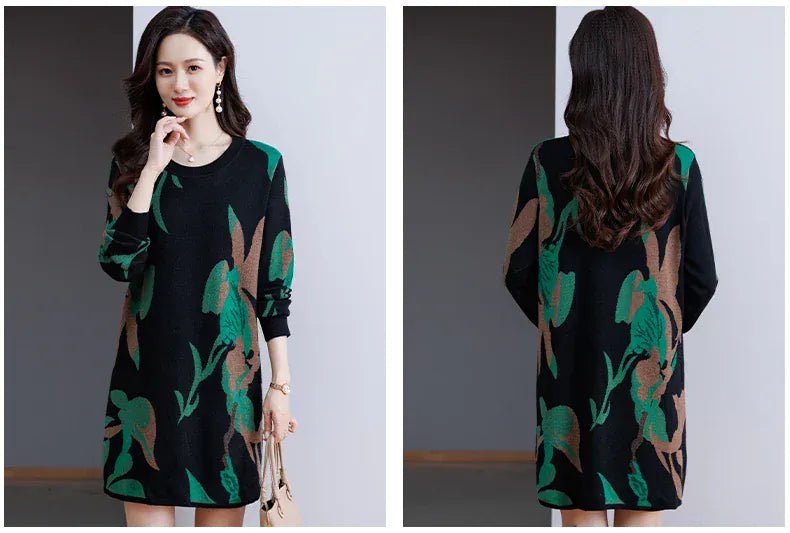 Print Sweater Dress Woman 2025 Autumn Winter Pullover Femme Women Clothing Long Sleeve Top Casual Long Knitwear Sweaters - SN Wigs & More