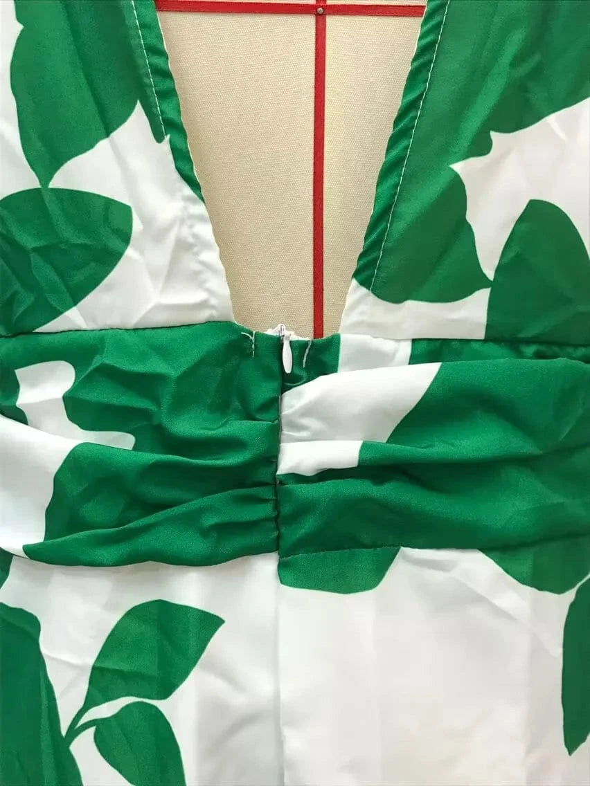 Printed Dress For Women V-neck Sexy High Waist Lantern Sleeve Ladies Fashionable Vestidos Autumn New Long Evening Dresses