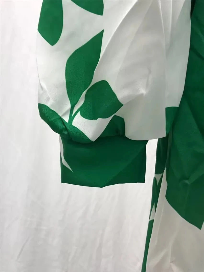 Printed Dress For Women V-neck Sexy High Waist Lantern Sleeve Ladies Fashionable Vestidos Autumn New Long Evening Dresses