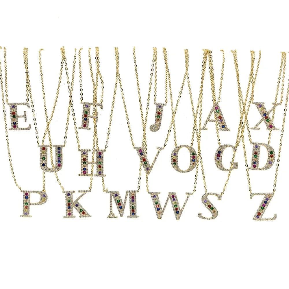 Promotion 2024 Factory Customize Personalized Name Jewelry Rainbow White CZ 26 Alphabet Letter Necklace