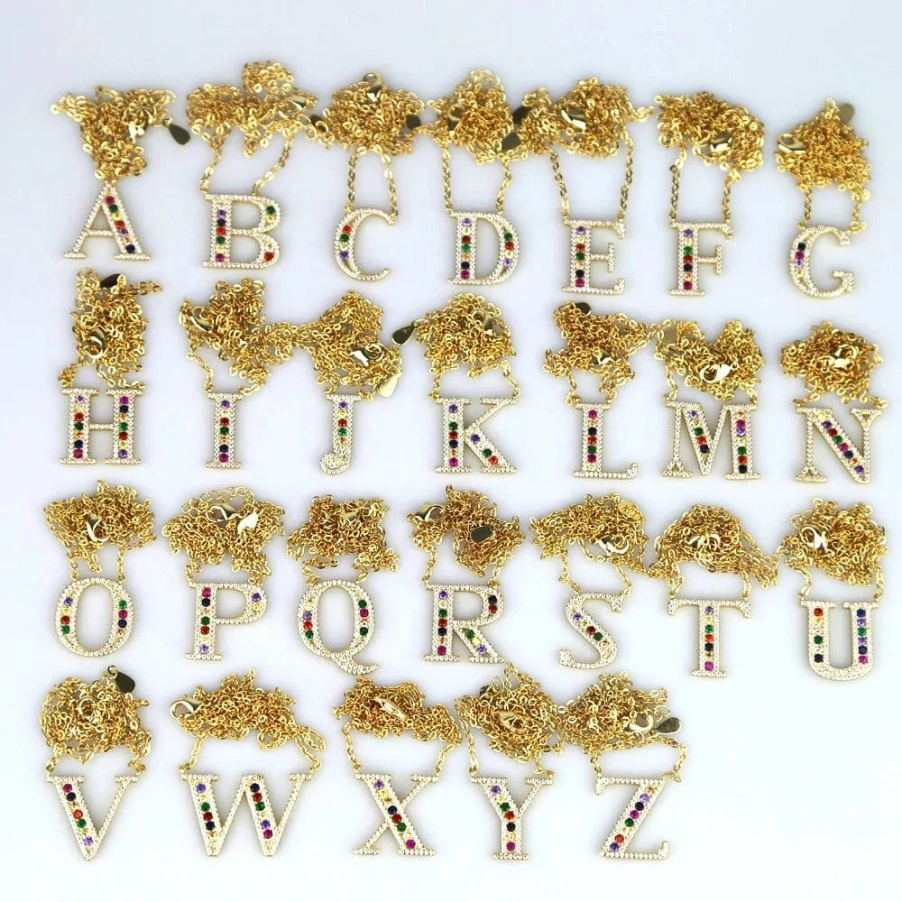 Promotion 2024 Factory Customize Personalized Name Jewelry Rainbow White CZ 26 Alphabet Letter Necklace