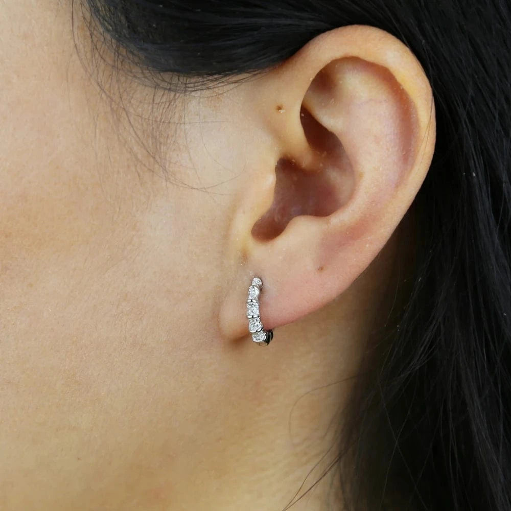 Promotion 925 Sterling Silver Bamboo CZ Hoop Earring Bling Gold Plated Women Jewelry