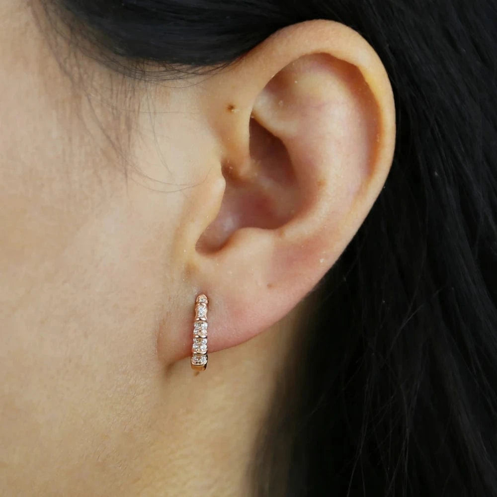 Promotion 925 Sterling Silver Bamboo CZ Hoop Earring Bling Gold Plated Women Jewelry