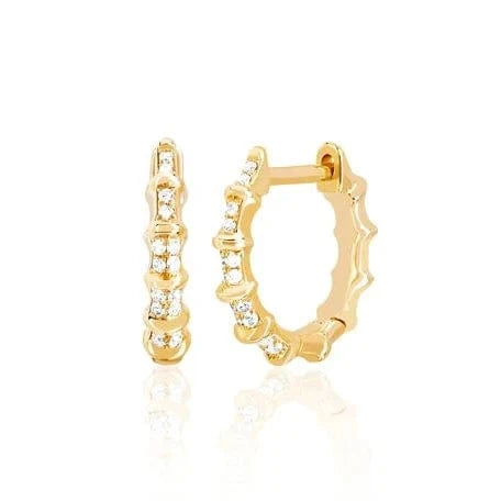 Promotion 925 Sterling Silver Bamboo CZ Hoop Earring Bling Gold Plated Women Jewelry