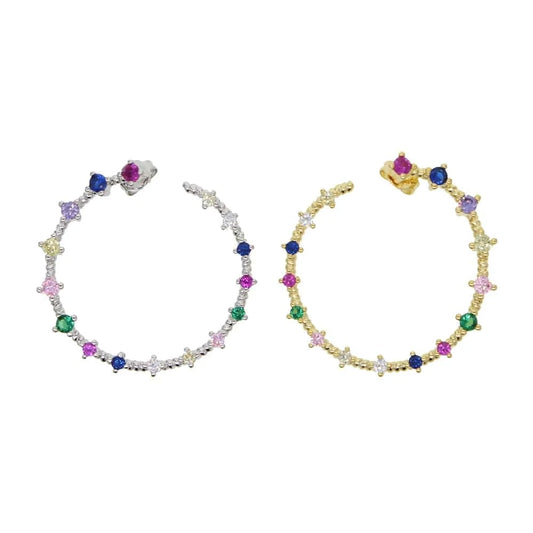 Promotion mulit color cubic zirconia cz paved circle hoop earrings geometric simple gorgeous women rainbow stud earring jewelry