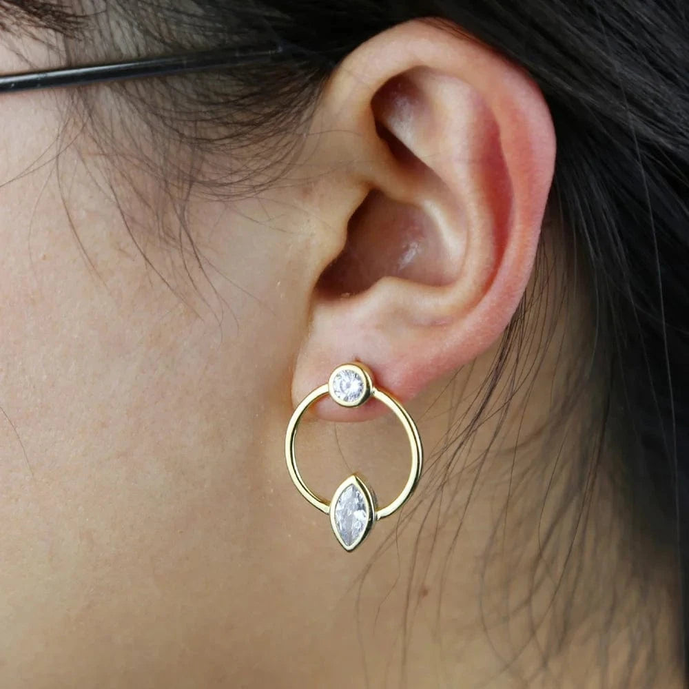 Promotion Sparking Bling Cool Delicate Women Fashion Jewelry Round Circle Marquise CZ Stud Earrings