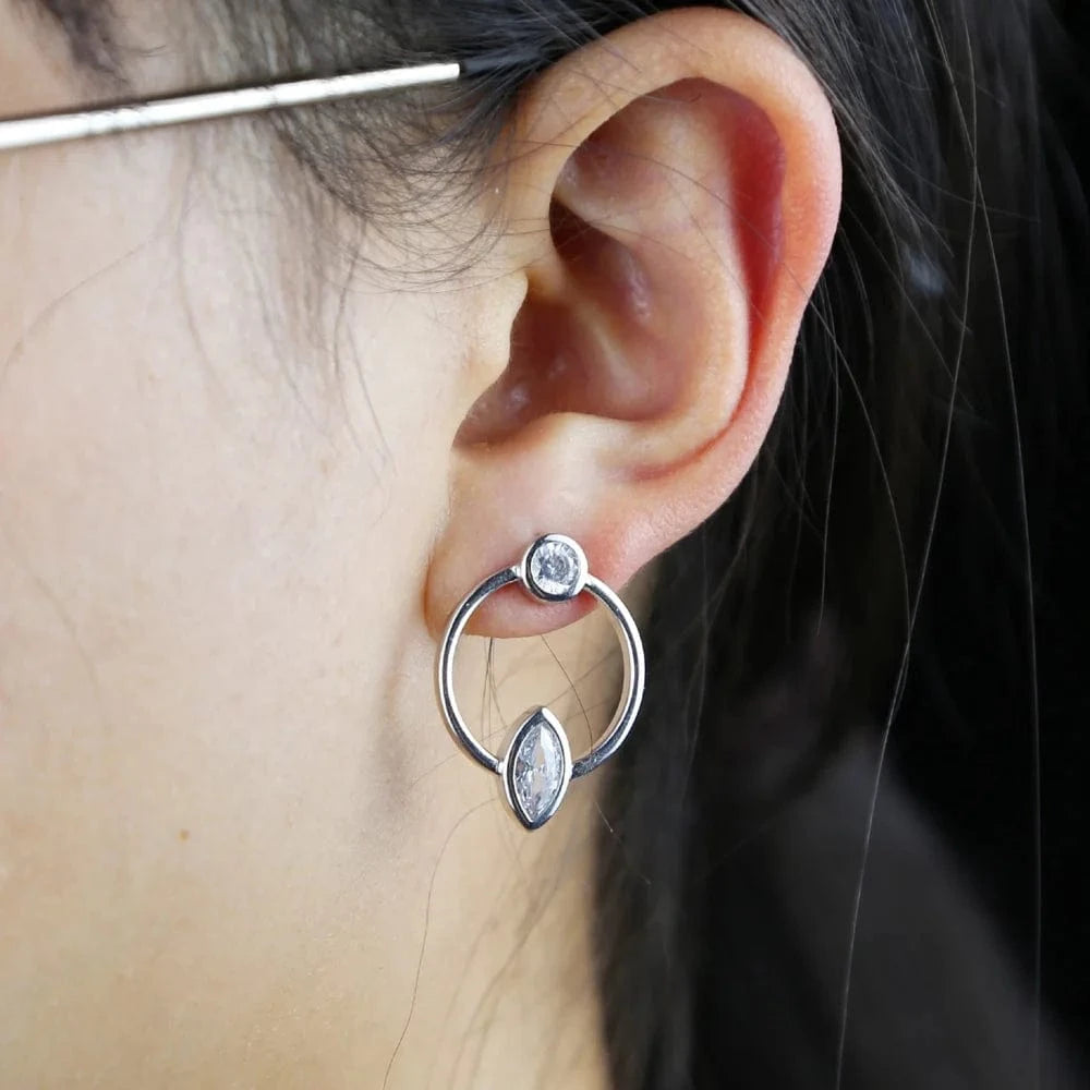 Promotion Sparking Bling Cool Delicate Women Fashion Jewelry Round Circle Marquise CZ Stud Earrings