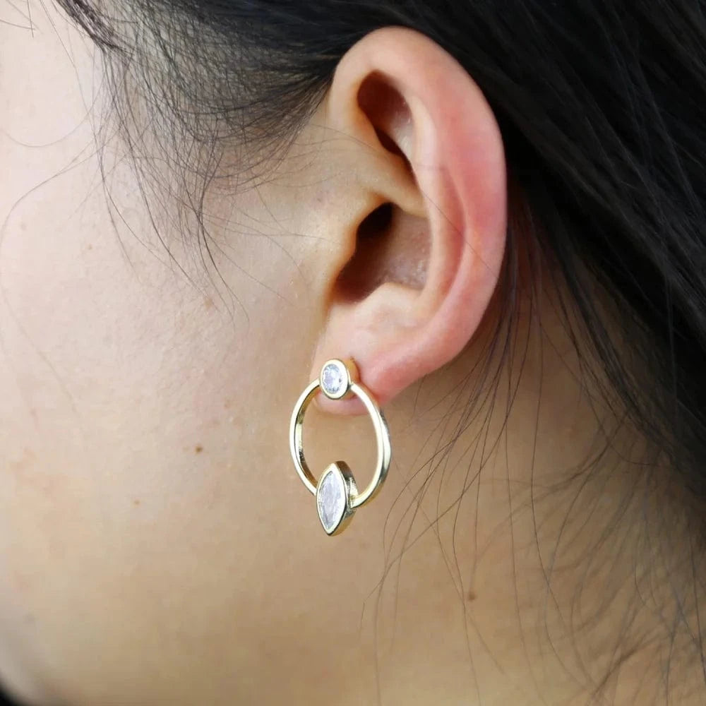 Promotion Sparking Bling Cool Delicate Women Fashion Jewelry Round Circle Marquise CZ Stud Earrings