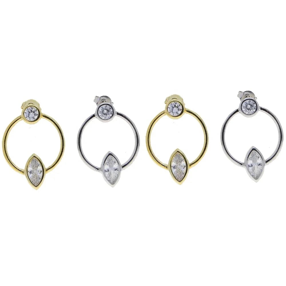 Promotion Sparking Bling Cool Delicate Women Fashion Jewelry Round Circle Marquise CZ Stud Earrings