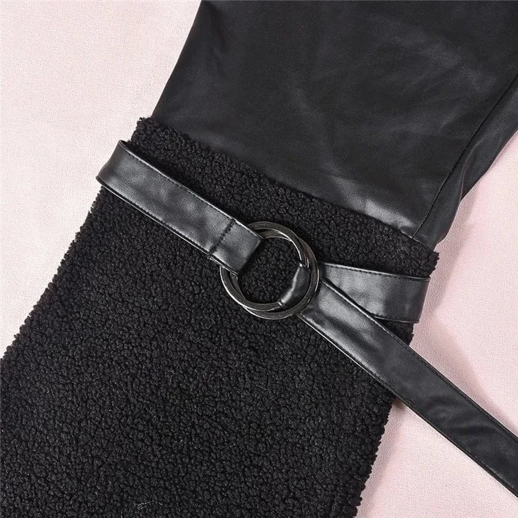 PU Leather Pant Suits Sexy Club Outfits for Women  2024  Wool Vest ana Bandage Pants 2 Piece Set