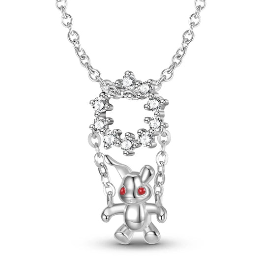 Puppet Red-Eyed Rabbit Necklace Pendant Enamel Real 925 Sterling Silver for Amazon Women Fine Necklaces Jewelry Dropshipping
