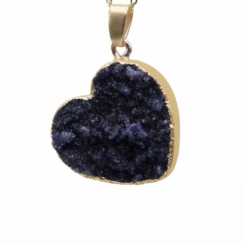 Purple / 24mm Cluster Necklace Pendant Blue Druzy Heart Shape Gold Electroplated Gemstone Pendant Love Heart Crystal Pendant Charm For Jewelry