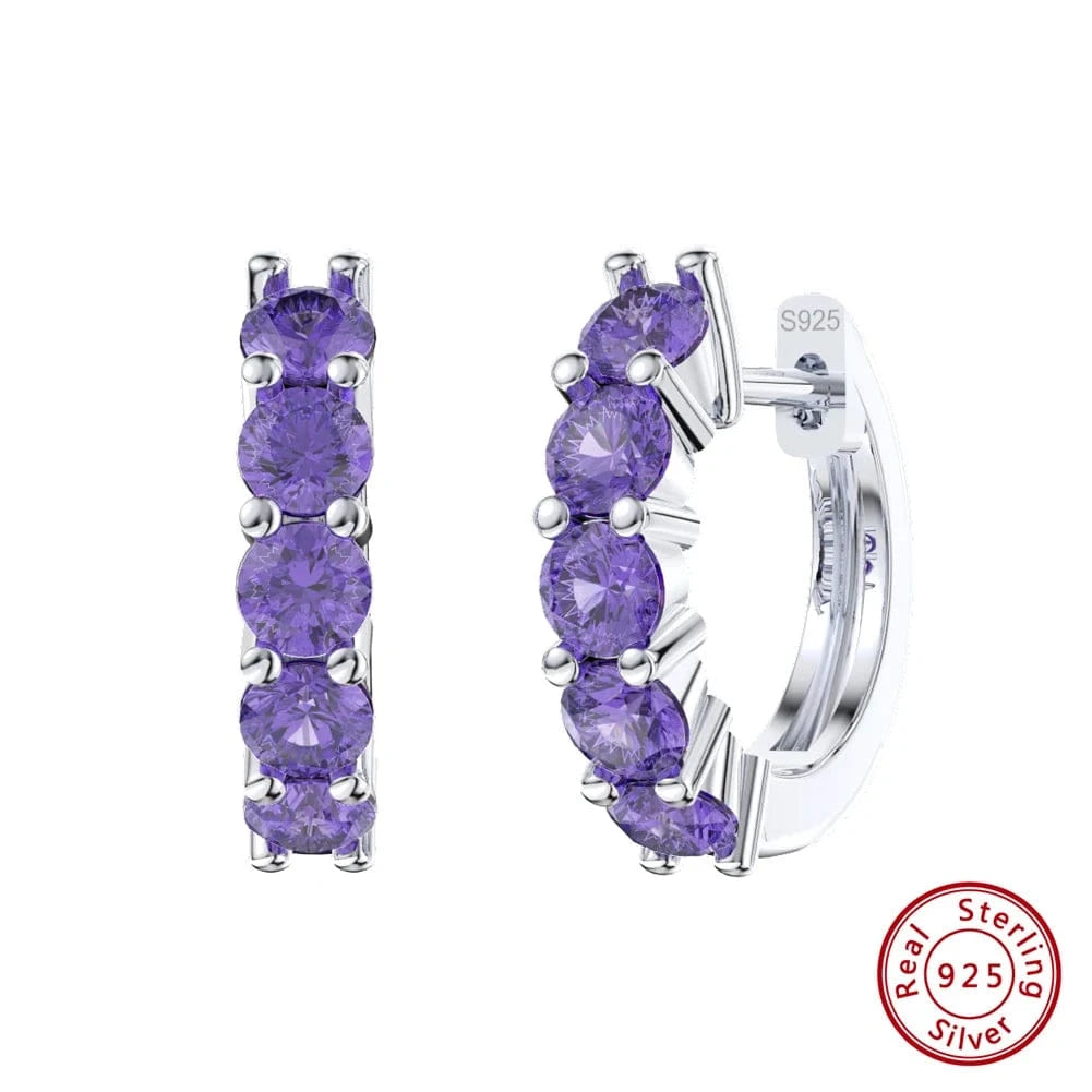Purple APE120 Rinntin Fashion Jewelry Pink Heart-shaped Hoop Earrings Color Cubic Zircon 925 Sterling Silver Earnings Jewelry For Women