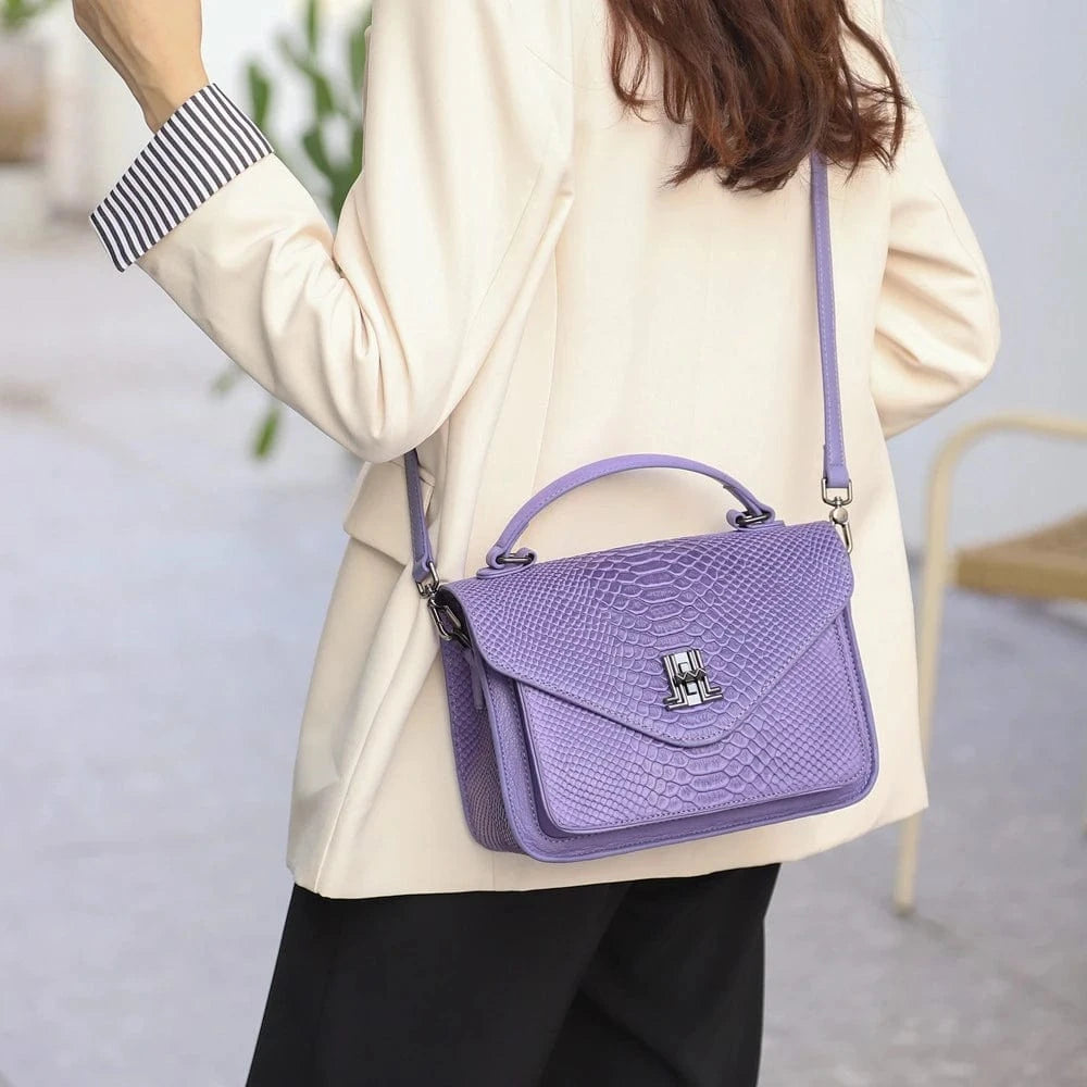 Purple customized casual snake skin print Real leather handbags purses for women women's small shoulder messenger bags hot 2024 trendy