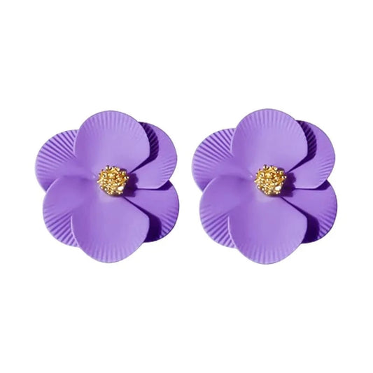 Purple Flower Series Fabric Acrylic Ear Stud Fashion Pierce Wedding Holiday Party Earring Jewelry Gift