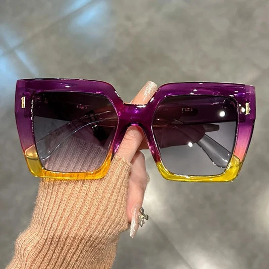 Purple Gradient Fashion Sunglasses Large Square Rectangle Frame Anti-Reflective Lens Sport Eyewear Summer Beach Party Accessory