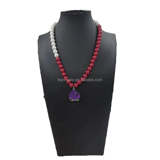 Purple Handmade Greek Sorority Pearl Purple Flower Pendant Necklace Women Jewelry Accessory Gift