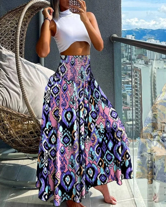 PURPLE / L 2024 Summer New Women's Leisure Loose Holiday Long Skirt Skirt Women Women's Cheap Clothing and Free Shipping Sales LOOSE